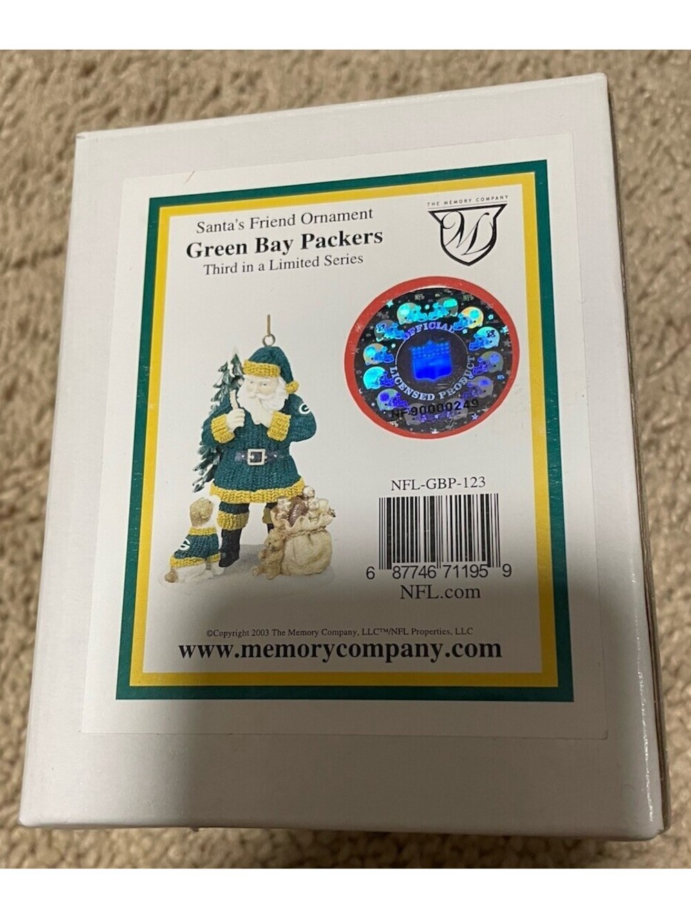 Santa’s Friend NFL Green Bay Packers Christmas Ornament 2002 Memory Co.